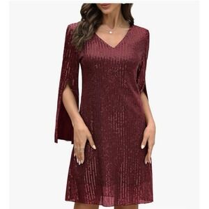 COOAN Cocktail Formal Dress Women's Large Red Sequin Dress Dark Romance NWT